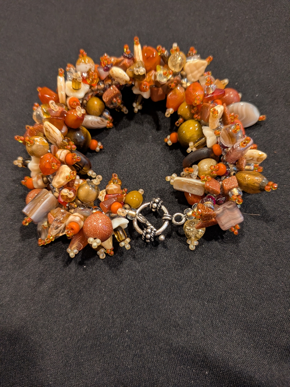 Cluster Bead Bracelet in Orange and Brown
